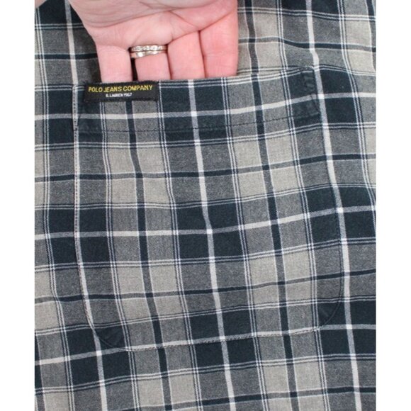 Ralph Lauren Polo Jeans Co. Mens 4XL Plaid Button-Down Shirt Cotton Black/Beige - Picture 2 of 7
